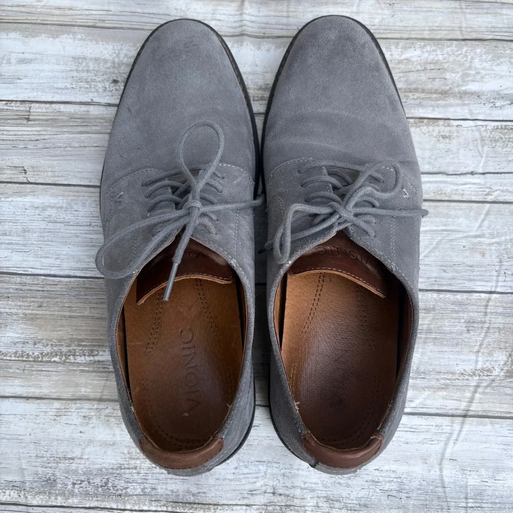Vionic Graham Derby Shoes Men 11 Grey Suede Lace Up Oxford Orthotic Comfort